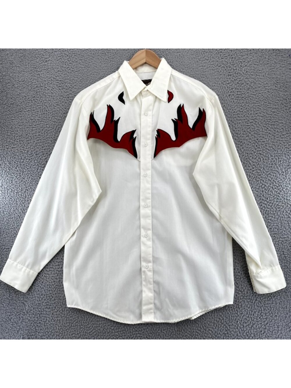 Vintage Steer West Shirt Mens Large White Red Flames Rockabilly Rodeo Cowboy*